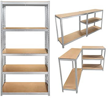 Heavy Duty 5 Tier Boltless Metal Shelving Unit Greenhouse Garage Shed Home Office Storage Racking Shelves, Adjustable - Can be split into 2 smaller Shelf Units | 150x70x30cm, Galvanised