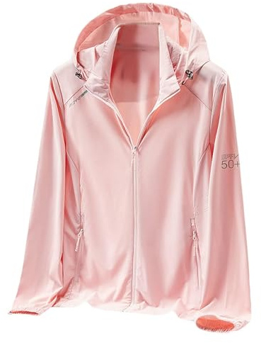 Cromoncent Women's UPF 50+ Sun Protection Jacket Hooded Cooling Shirt for Women with Pocket, Pink, Small
