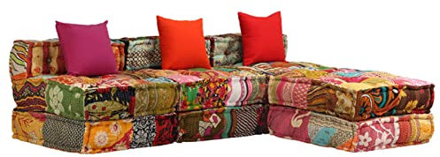 CIADAZ 3-Sitzer Modularer Pouf, Couch, Kleines Sofa, Sofa Schlafzimmer, Couch Jugendzimmer, Relaxsofa, Patchwork Stoff