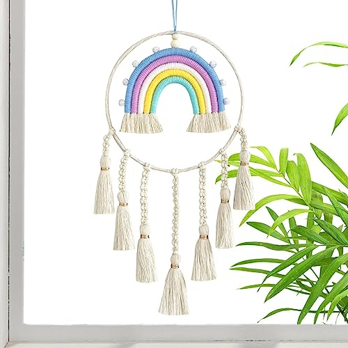 Anloximt Gewebte Wandbehänge - Regenbogen-Wandgiebel,Rustikale böhmische Wanddekoration für Schlafzimmer, Wohnzimmer, Wohnung, Babyzimmer, Dekoration