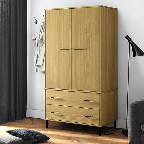 ZEYUAN Kleiderschrank Oslo Metallbeinen Braun 90x55x172,5cm Massivholz, Schlafzimmerschrank, Kleiderschränke, Garderobenschrank, Ordnungssystem Kleiderschrank, Haushaltsschrank - 350988