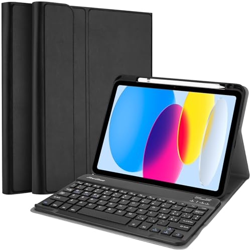 ProCase Deutsche Tastatur Hülle für iPad 10. Generation 10,9 Zoll 2022 mit Stifthalter, Keyboard Case Schutzhülle mit Magnet Abnehmbar Kabellos Tastatur für iPad 10. Gen A2696 A2757 A2777 -Schwarz