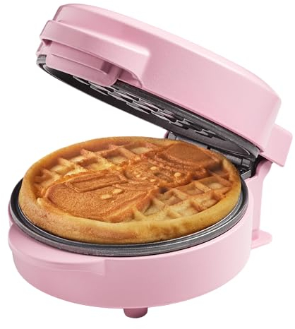 Bestron Mini-Waffeleisen mit Schneemann-Muster, kleiner Waffelmaker mit Antihaftbeschichtung, für Kindergeburtstage, Familienfeiern, Ostern oder Weihnachten, Retro Design, 550 Watt, Farbe: Pink