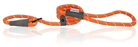 HugglePets Reflective Rope Slip Lead for Dogs - Orange (150cm) High Visibility Weather Resistant Training Lead for Dogs with Strong Inner Core and Welded Ring.