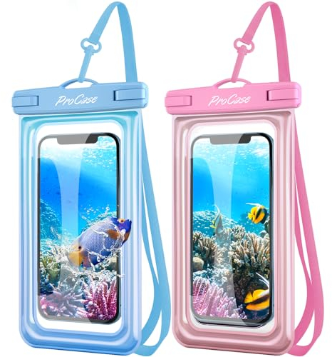 ProCase 2 Pezzi Custodia Impermeabile Smartphone IPX8 Fino a 7,0, Porta Cellulare Impermeabile Mare per iPhone 16/15/14/13/12/11 Pro Max XR XS X, Galaxy A05s A25 A55 A34, Xiaomi Redmi Note 13