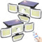 KHTO Solar Outdoor Lights 278LED 3000 Lumen IP65 Waterproof Motion Sensor Security Lights with Remote Control 3 Lighting Modes 4 Heads Solar Wall Lamp for Garden Patio Yard • 2Pack