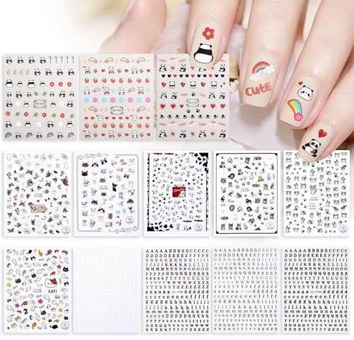 13 Blätter Katze Nagelsticker Nail Art Sticker Selbstklebend Nagelaufkleber Brief Dekoration Nageldesign Zubehör Hund Nagelsticker Panda Nagelsticker