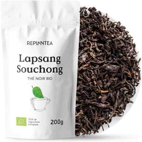 LAPSANG SOUCHONG BIO Thé Fumé 200g (100 Tasses) | Thé Noir Fumé Naturellement sur des Braises de Pin REPLANTEA