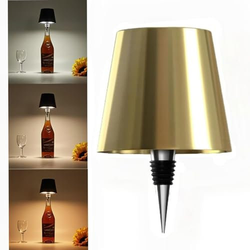 Xugenxes Lampada a LED per bottiglia di vino, 2024 nuova lampada per bottiglia di vino a 3 colori, dimmerabile continuamente, ricaricabile al tatto, lampada wireless per bottiglia di vino per