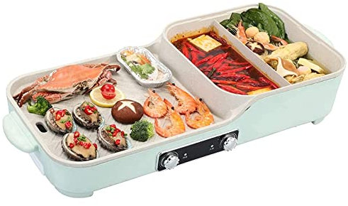 KG7HQRP 2 in 1 Portable Electric Hot Pot Grill Multifunctional Grilled Shabu-shabu BBQ for Korean BBQ Grill Steaks Family Gathering Party