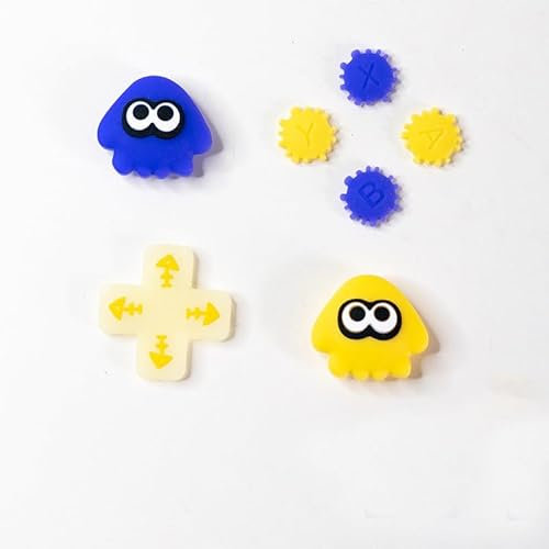 Lot de poignées de pouce de rechange en silicone pour Nintendo Switch/Switch OLED D-Pad ABXY Button D-pad D-pad en croix avec capuchon autocollant pour bouton croisé (bleu + croix de pieuvre jaune)
