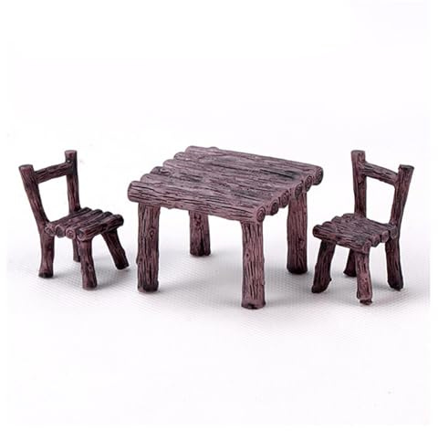 Mikro Landschaft Garden Möbel Ornamente 3 Stück/Set Braun Mini Tisch und Stuhl 1/12 Puppenhaus Zubehör Fairy Garden Mini Dekorative Tisch-Stuhl Fee Garten Mini Simulation Dekoration Möbel