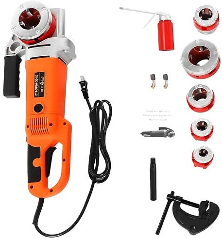 FgdVrelnor Roscadora Eléctrica Profesional 2300W, Roscadora De Tubos De Mano con 6 Terrajas (1/2–2 Pulgadas), Motor De Cobre con Maletín,Apto para Tuberías Galvanizadas y De Hierro