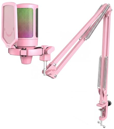 FIFINE Gaming Mikrofon mit Arm, USB Microphone pc für MAC PS4 PS5 mit Stummschalttaste, Popfilter, Shock Mount für Streaming Podcast Studio