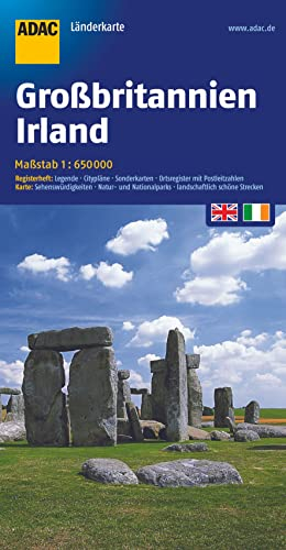 ADAC Länderkarte Großbritannien, Irland 1:650.000: Register: Legende, Citypläne, Sonderkarten, Ortsregister mit Postleitzahlen. Karte: ... landschaftlich schönen Strecken