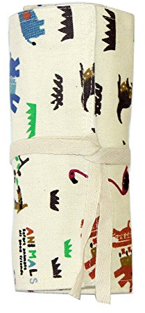 Mäppchen für Buntstifte 72 – Tiere Federmäppchen Stifterolle Rollmäppchen zum rollen – Pinselrolle aus Canvas und Baumwolle – Ideal für Reisen, Schule, Büro, Kunst