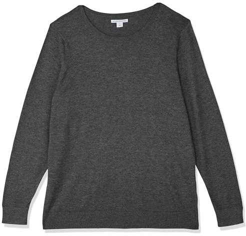 Amazon Essentials Women's Long-Sleeve Lightweight Crewneck Jumper (Available in Plus Size), Charcoal Heather, L