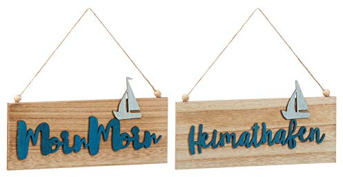 itsisa 2er Set Holzschild Maritim - Holzschild im Retro Look, Wegweiser, Hinweisschild