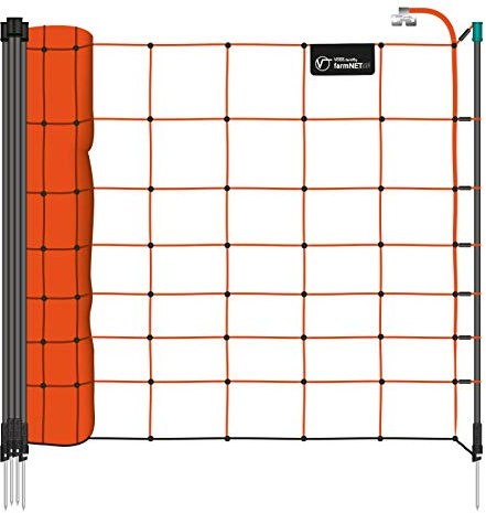 VOSS.farming Premium Schafnetz farmNET 50m 90cm Orange 1 Spitze 14 Pfähle Schafzaun Elektronetz