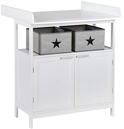 roba Wickelkommode Hamburg mit abnehmbarem Aufsatz - Wickeltisch mit 2 Türen + 2 Boxen + Wandbefestigung - Babykommode mit Wickelhöhe 92 cm - Holz weiß