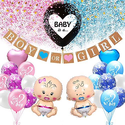 KKSJK Baby Gender Reveal Party Dekoration Set, Girl Or Boy Geschlecht Offenbaren Ballon Mit Konfetti, Baby Folienballon, Boy Or Girl Banner, Deko für Baby Shower