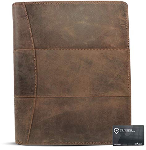 Safekeepers Ledermappe A4, Konferenzmappe Leder, Schreibmappe A4 Reißverschluss, Dokumentenmappe Leder ringbuch (Hunter Skimm Blocker)
