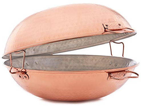 Cataplana Original Tradicional Portuguesa en cobre apto para gas, vitroceramica y horno, diámetro 36 cm