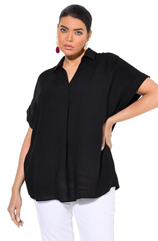 Ulla Popken Damen große Größen Übergrößen Plus Size Bluse, Rücken-Knöpfe, Oversized, Zierfalte, Halbarm