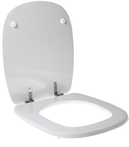 WC-Sitz für FALERII DUETTO QUADRO HOLZ hochwertiges Polyester Scharnier Edelstahl, Eckiger Toilettensitz - Farbe: Weiß - Verschluss: Normal