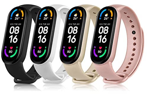 Oumida 4 Pezzi Cinturino per Mi Band 5 Xiaomi Mi Band 6 Cinturino, Cinturini Silicone Morbido Traspirante da Braccialetto per Mi Band 6 Mi Band 5 e Amazfit Band 5 (No Braccialetto)