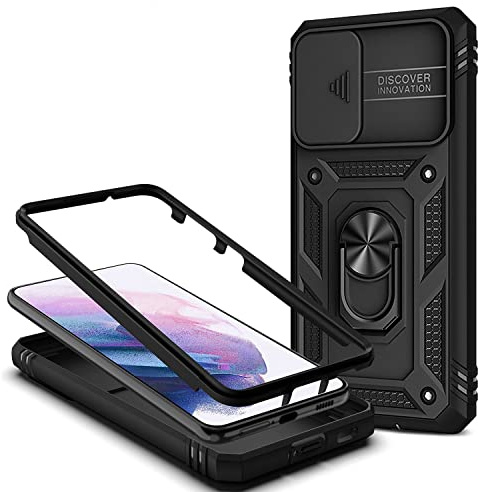NALIA Military-Style Ringhülle für Samsung Galaxy S21 Hülle, Schwarz