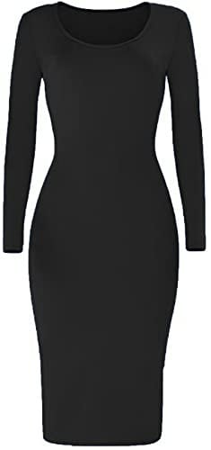 Brezza Ladies Womens Plain Long Sleeve Scoop Neck Stretch Bodycon Maxi Midi Dress 8-26 Black
