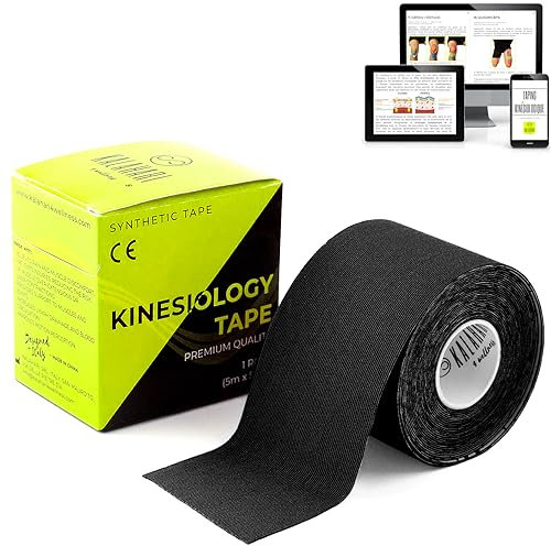 KALAHARI 1 Rolle Kinesiotapes + eBook Anleitung auf Deutsch – Kinesiologie Tape mit Starker Haftung, Wasser- & Schweißresistent, Professionelles Kinesio für Sport und Rehabilitation, 5cm x 5m, SCHWARZ