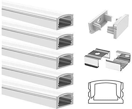 SL Lighting 10 Meters 5 Packs 2 Meter /6.56ft LED Aluminum Profile Silver LED Diffuser, Milky White Cover, End Caps, Mounting Clips Aluminum Extrusion for LED Strip Light
