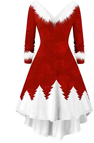 Christmas Costumes Cloak Mrs. Claus Santa Xmas Velvet Hooded Cape Robe Deluxe Length Dress with Santa Hat Belt (Red Christmas Tree, XL)