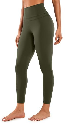 CRZ YOGA Mujer Naked Feeling Deportivos 7/8 Leggings Yoga Fitness Pantalon de Cintura Alta con Bolsillos-64cm Oliva Verde 36