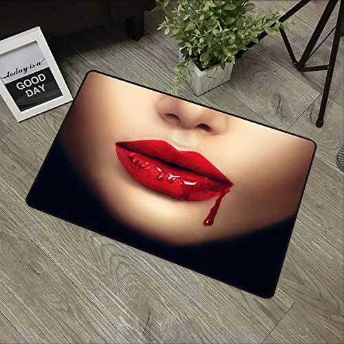 URSOPET Rutschfester Badvorleger,,Sexy Vampir-Frauen-Lippen mit tropfendem Blut-Glamour-Halloween-Nahaufnahme,,Mikrofaser Duschvorleger Teppich für Badezimmer Küche Wohnzimmer 40x60 cm