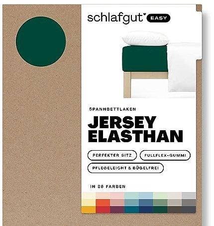 Schlafgut Easy Jersey Elasthan Spannbettlaken 120x200 bis 130x220 Green Deep, Spannbetttuch aus superweicher Baumwolle mit Elasthan