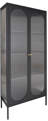 AltoBuy METOS - Vitrine 2 Portes Acier Noir et Verre Ondulé