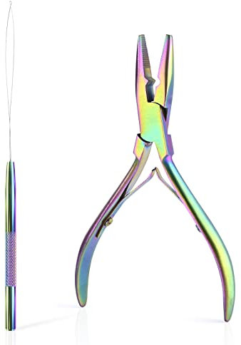EHDIS Hair Extensions Tools Kit - Stainless Steel Pliers for Hair Apply&Remove Micro Ring Loop and Loop Needle Threader Tool, for Micro Rings Nano beads Styling Accessories, Colour