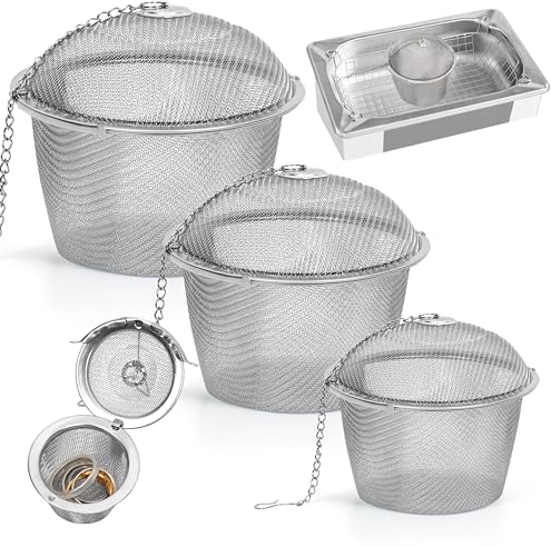 Winter Shore Reinigungskörbe für Ultraschall Reinigungsgerät [3er Pack] - Edelstahlkörbe für Sonic Clean Ultraschall - Halter für Schmuckreiniger Ultraschall - Netzkugel mit Deckel & Kette mit Haken