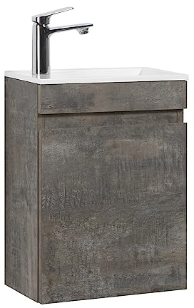 GOOM Gäste-WC Waschtisch Set 40 cm Badmöbel Vormontiert Klein Waschbecken mit Unterschrank (Stone Ash)