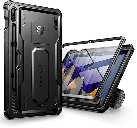 Dexnor Kompatibel mit Samsung Galaxy Tab S7/S8 Hülle,[Eingebaute Displayschutzfolie und Ständer] Strapazierfähiger Schutz in Militärqualität Stoßfeste Schutzhülle für Samsung Tab S7/S8 - Schwarz