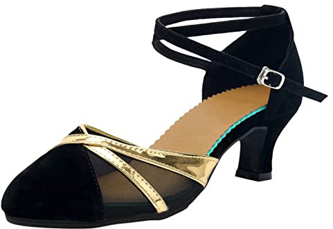 QWUVEDS sandali & slides donna sandali sandali per scarpe da ballo latino americane donna mesh, strass tacco sala da ballo, tango, festa, paillettes, scarpe da ballo autunno donna, Nero , 39 EU