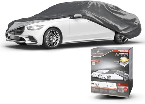 WALSER Abdeckplane Auto All Weather Basic, Abdeckplane wasserdicht, 100% wetterfeste Auto Abdeckplane, Autoabdeckung Outdoor, Auto Abdeckplane wasserdicht, Autoplane Vollgarage Größe 3 PKW grau