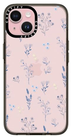 CASETiFY Compact Case for iPhone 15 [2X Military Grade Drop Tested / 4ft Drop Protection] - Small blue flowers - Clear Black