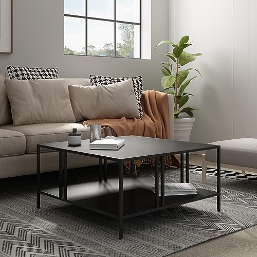 [en.casa] Couchtisch Kumlinge Beistelltisch 40 x 80 x 80 cm mit Ablage Wohnzimmertisch quadratisch Sofatisch Metall Kaffeetisch Schwarz