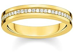 THOMAS SABO Bandring mit weißen Steinen vergoldet 750 Gelbgold Vergoldung, 925 Sterlingsilber