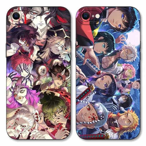 LYUBFDC 2 Stück Handyhülle für iPhone 7/iPhone 8/SE 2022/2020 Hülle 4.7 Zoll, Anime Kamado Nezuko Tanjirou Zenitsu Kagaya Amane Manga Muster Schutzhülle Case Schutz der Linse Design, Schwarz1
