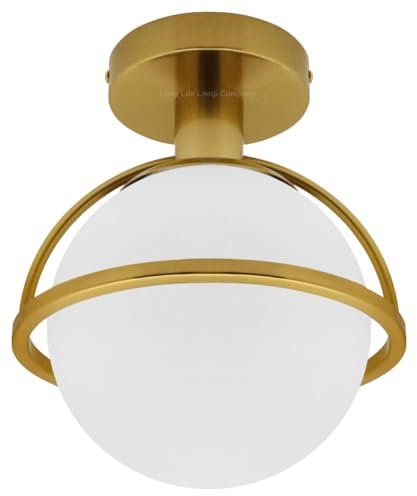 Antique Brass Ceiling Light Opal Globe Lamp Shade Semi Flush Mount Frosted Glass Ceiling Light H3140